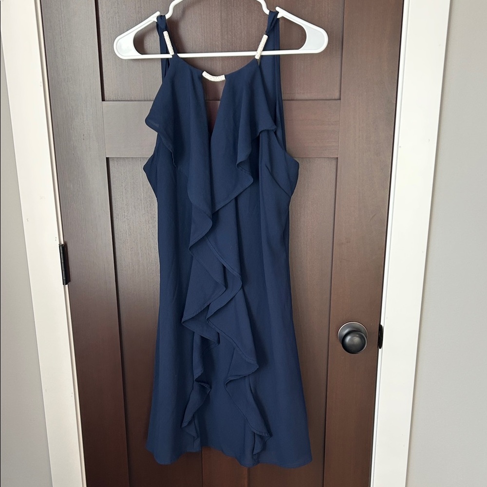 Navy Blue Ruffle Mini Dress